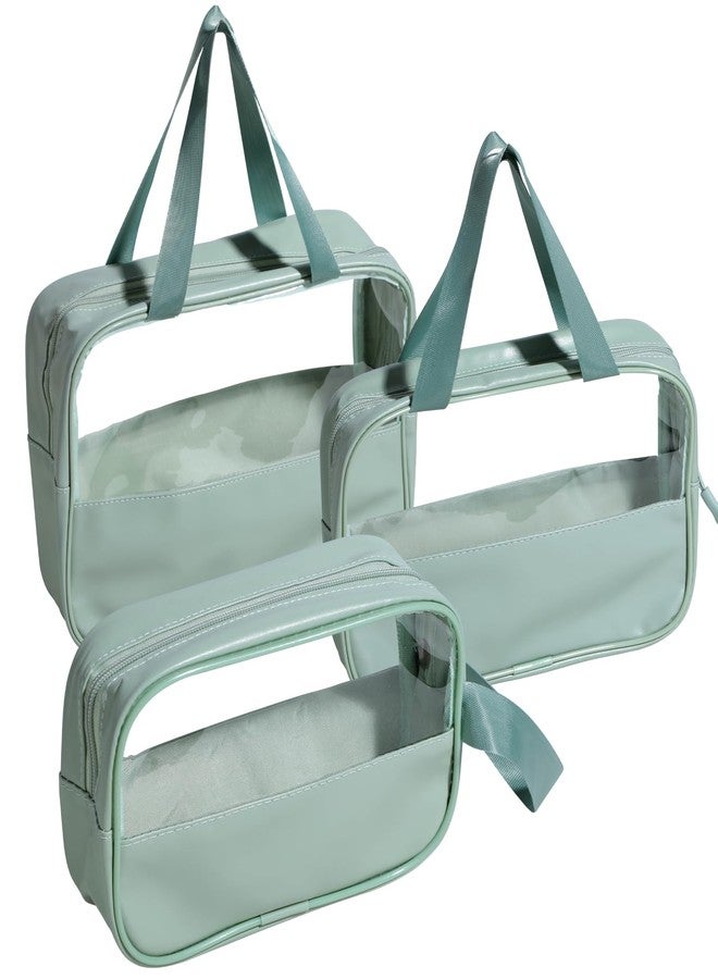 NVTED 3PCS Clear Hanging Travel Toiletry Bag, Cosmetic Bags Set Waterproof Transparent PVC Travel Makeup Pouch Carry on Travel Organizer Bag (Green) - Image 1